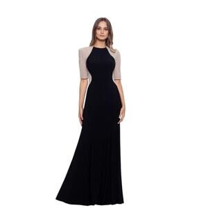 Xscape Women's Quarter Sleeve Long Jersey Knit Evening Dress Black Size 8 NWT